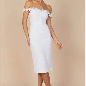 Petal and Pup Florez Dress Womens 12 White Off The Shoulder Midi Ruffle Bridal